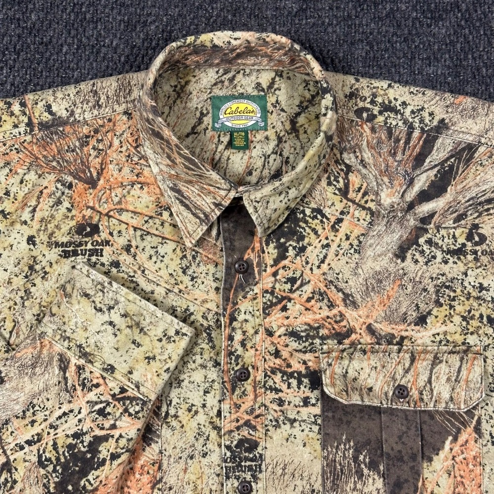 Cabelas Vintage Camo Hunting Shirt Mens XL Mossy Oak Brush Long Sleeve